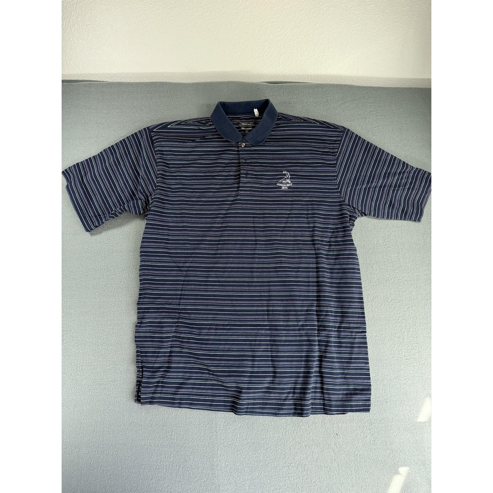 Pinehurst Collection Polo Shirt Mens L Blue Stripe Cool Comfort Golf‎ Logo